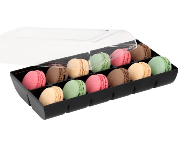 Macaron-Halbschalen 24 Stück bunt in 12er Box schwarz