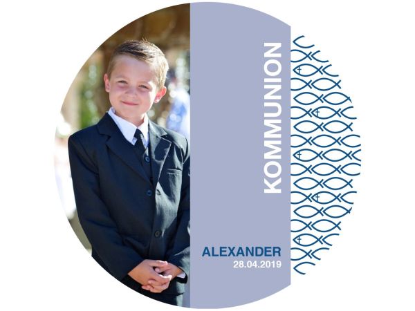 Kommunion-Konfirmation Fische, blau, rund 20cm