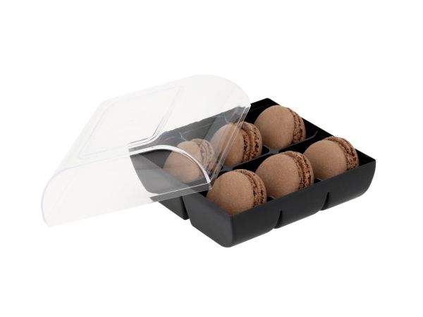Macaron-Halbschalen 12 Stück braun in 6er Box schwarz