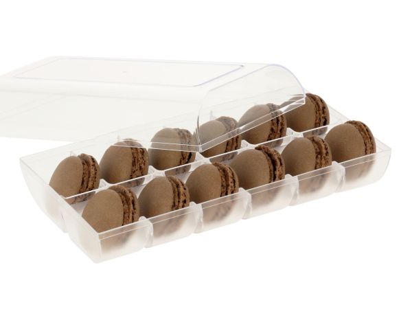 Macaron-Halbschalen 24 Stück braun in 12er Box transparent