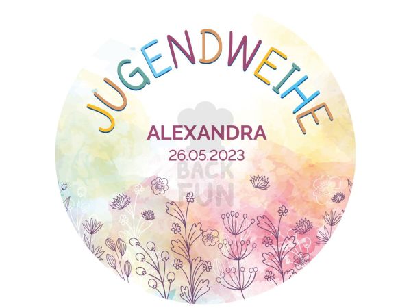 Tortenaufleger Jugendweihe Blumenwiese, rund 20cm