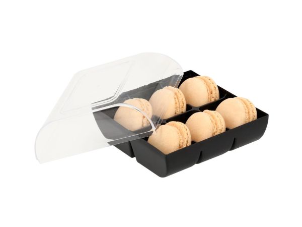 Macaron-Halbschalen 12 Stück champagner in 6er Box schwarz