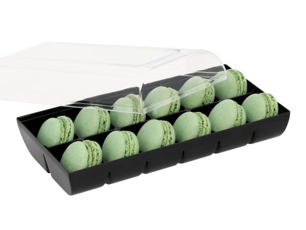 Macaron-Halbschalen 24 Stück grün in 12er Box schwarz