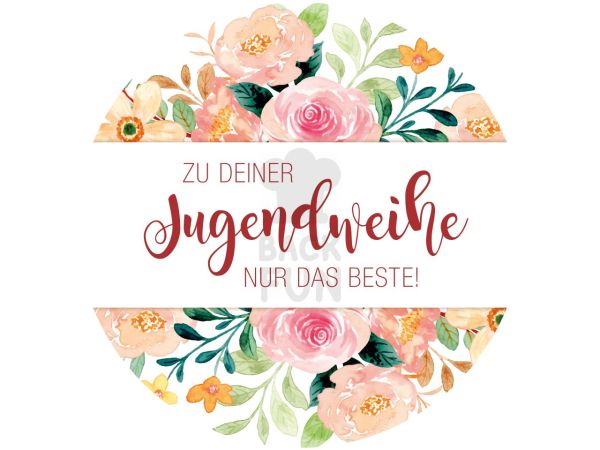 Tortenaufleger Jugendweihe Blumen, rund 20cm