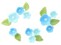 Zuckerdekor Blumen und Blätter Blau 16 Stück