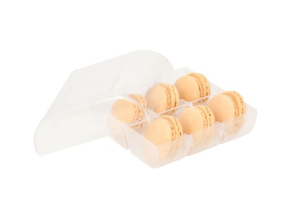 Macaron-Halbschalen 12 Stück champagner in 6er Box transparent