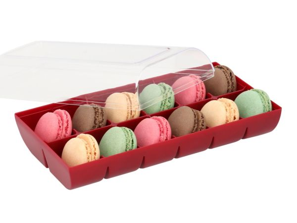 Macaron-Halbschalen 24 Stück bunt in 12er Box ruby